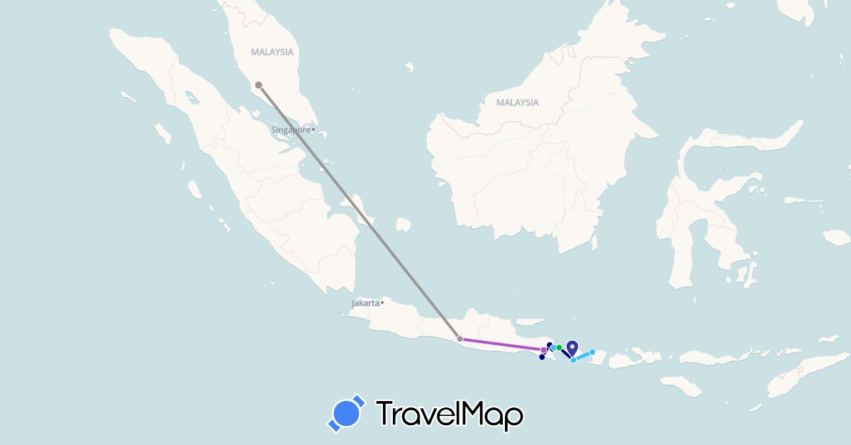 TravelMap itinerary: driving, bus, plane, train, boat in Indonesia, Malaysia (Asia)